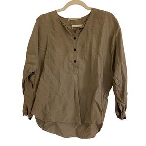 Creatures of comfort / beige silk linen dolman sleeve popover top blouse 4 small